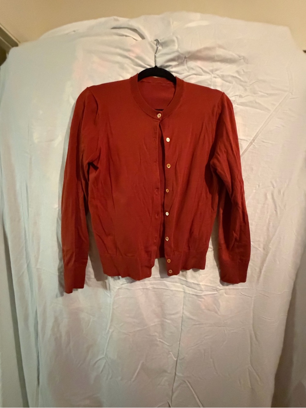 Classic Women's Crewneck Cardigan Sweater - Rust